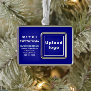Business Christmas Blue Framed Rectangle Silver Plated Framed Ornament