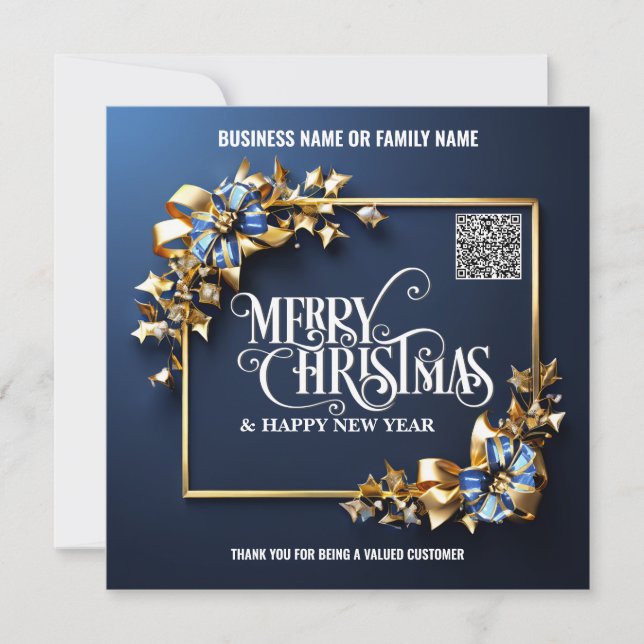 Business christmas blue gold merry christmas photo holiday card (Front)