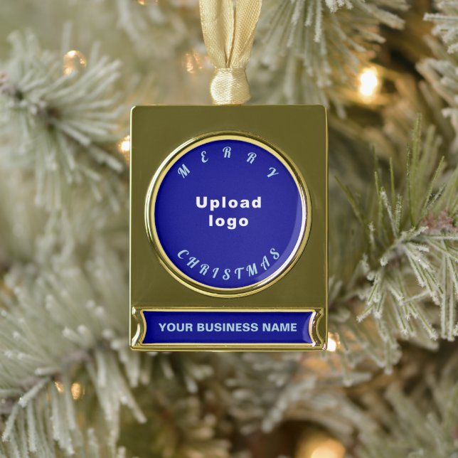 Business Christmas Blue on Gold Plated Banner Ornament (Tree)
