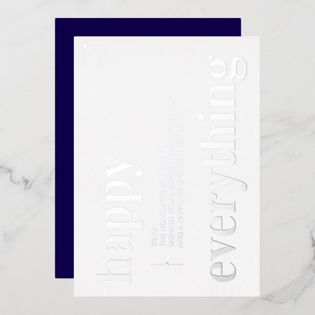 Business Christmas BlueHappy Everything Corporate Foil Holiday Card (Front/Back)