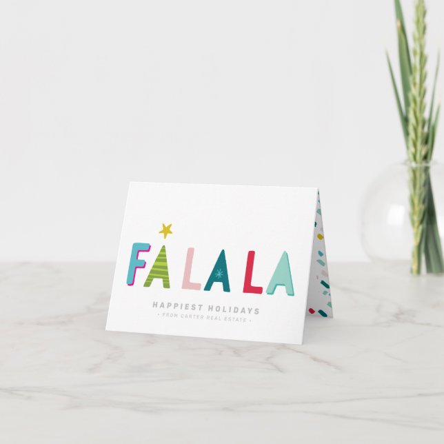 BUSINESS CHRISTMAS bold bright colourful fa la la Holiday Card (Front)