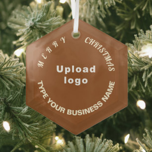 Business Christmas Brown Glass Hexagon Ornament