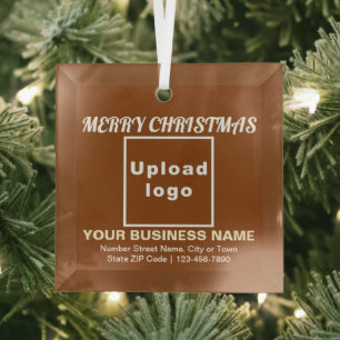 Business Christmas Brown Square Glass Ornament