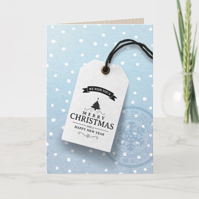 Business Christmas Card Blue Label Snow Holiday (Front)