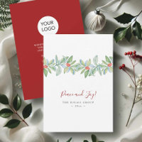 Business Christmas Cards Botanical Holly & Berries