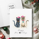 Business Christmas Cards With Logo Cat Lover<br><div class="desc">Spread the joy with these charming business Christmas cards featuring your logo and festive watercolor kitty cats. These playful kitty cats are dressed in a Santa hat with a holiday bauble on her collar, bringing a cute and humourous touch to your holiday greetings. With the playful "Happy Paw-lidays" message in...</div>