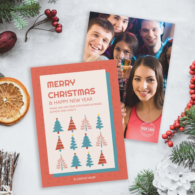 Business Christmas Company Photo Logo Holiday Card (Business Christmas Tree Company Photo Logo Holiday Invitation)