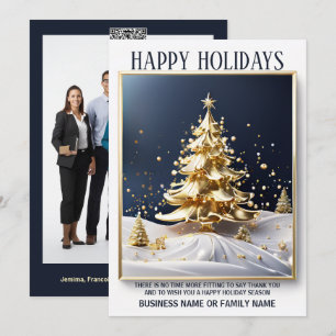 Business christmas gold white luxury tree photo qr holiday card