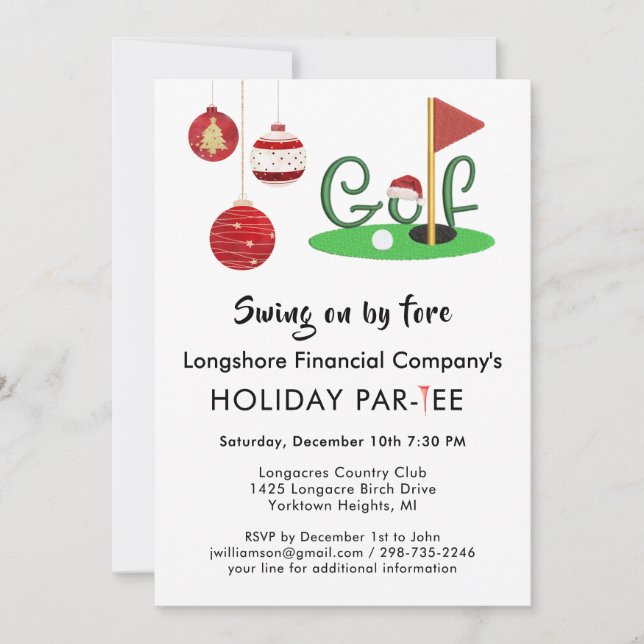 Business Christmas Golf Theme Party Par-Tee  Invitation (Front)