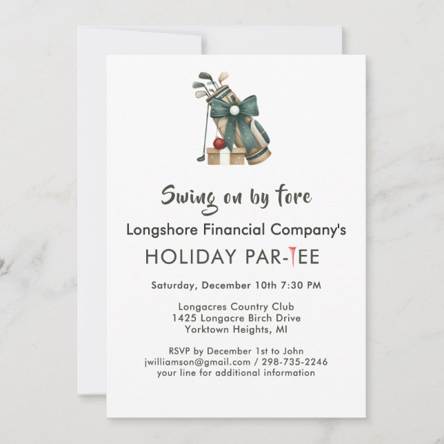 Business Christmas Golf Theme Party Par-Tee  Invitation (Front)