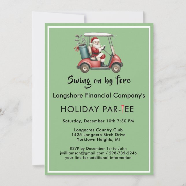 Business Christmas Golf Theme Party Par-Tee  Invitation (Front)