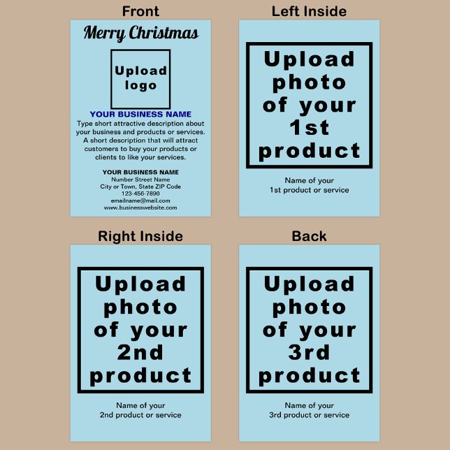 Business Christmas Light Blue Folded Greeting Card (Light blue Christmas folded greeting card with your business brand and products or services.)
