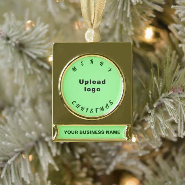 Business Christmas Light Green on Gold Plated Banner Ornament (Tree)