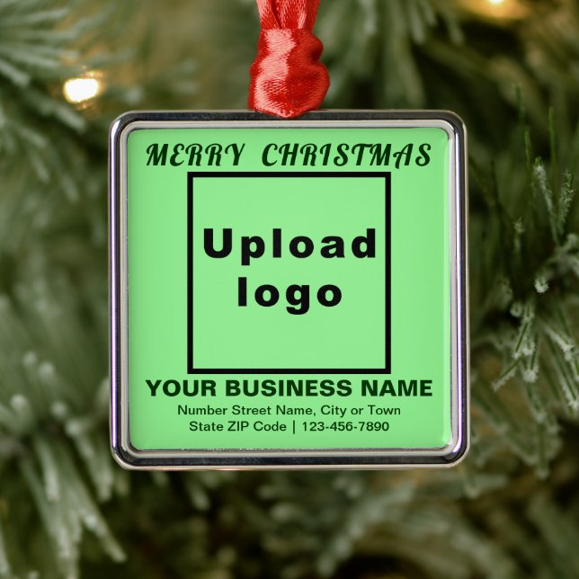 Business Christmas Light Green Square Ornament (Tree)