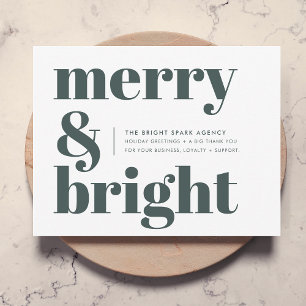 Business Christmas   Merry and Bright Forest Green Holiday Card