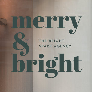 Business Christmas Merry and Bright Forest Green Window Cling
