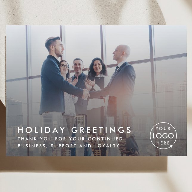 Business Christmas | Modern Corporate Photo Logo Holiday Card (Corporate team photo card with customizable logo and professional festive message)
