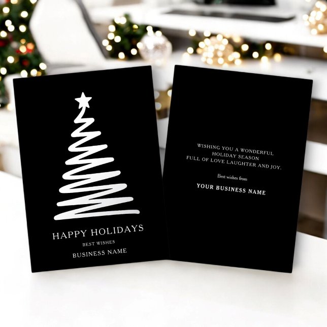  Business Christmas Modern minimal black Corporate Foil Holiday Card (corporate business christmas card , minimal real foil overlay in black and silver )