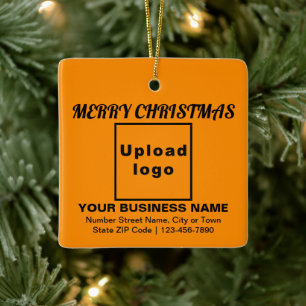Business Christmas Orange Color Square Ceramic Ornament