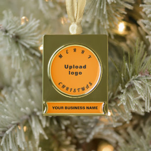 Business Christmas Orange Colour on Gold Plated Banner Ornament