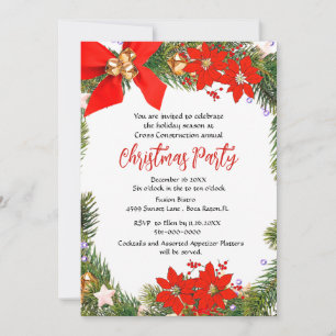Business Christmas Party Wreath with Poinsettia  Invitation