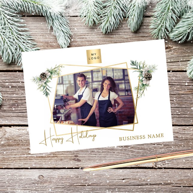 Business Christmas photo geometric gold modern Holiday Card (Creator Uploaded)