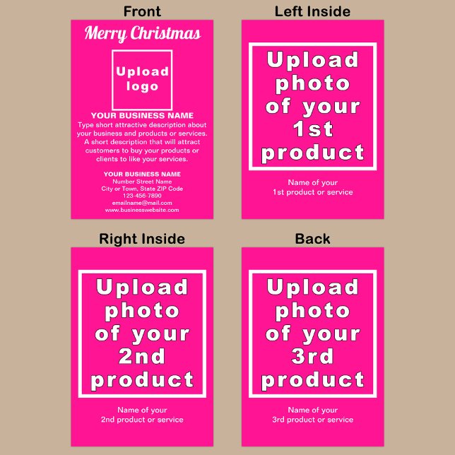 Business Christmas Pink Folded Greeting Card (Pink Christmas folded greeting card with your business brand and products or services.)