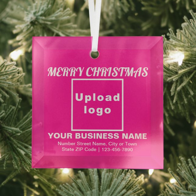 Business Christmas Pink Square Glass Ornament (Insitu)