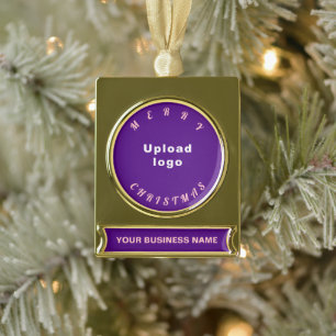 Business Christmas Purple Gold Plated Banner Ornament