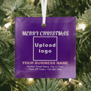 Business Christmas Purple Square Glass Ornament