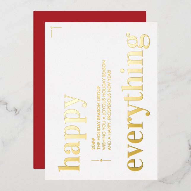 Business Christmas Red Happy Everything Corporate Foil Holiday Card (Front/Back)