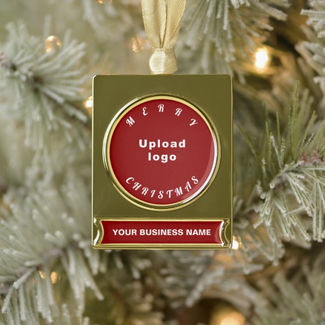 Business Christmas Red on Gold Plated Banner Ornament (Tree)