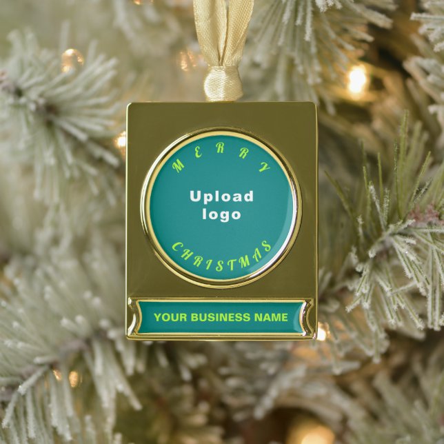 Business Christmas Teal Green on Gold Plated Banner Ornament (Tree)