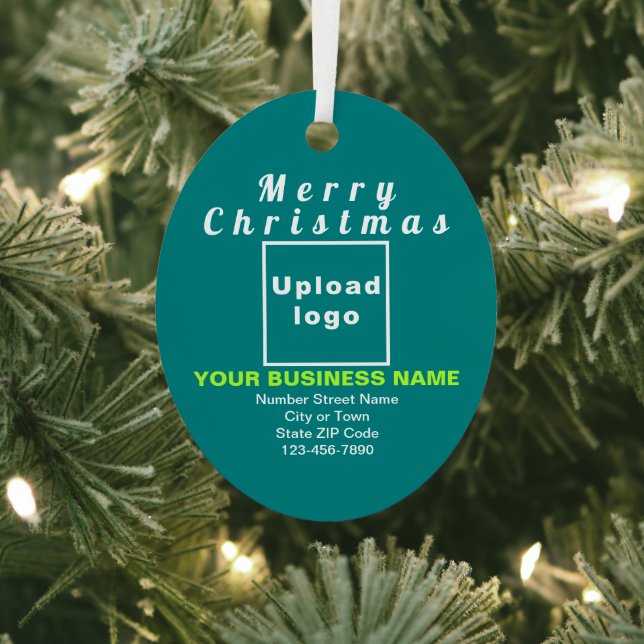 Business Christmas Teal Green Oval Metal Ornament (Insitu)