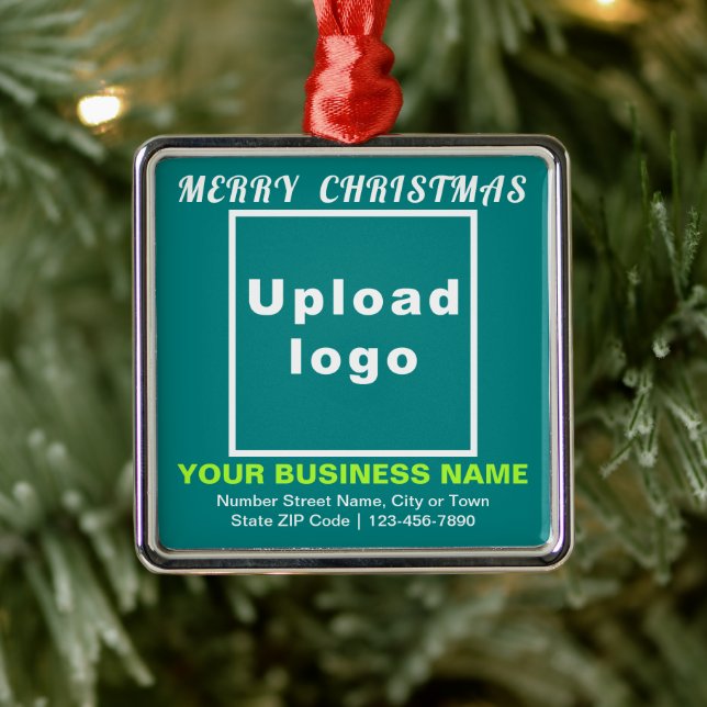 Business Christmas Teal Green Square Ornament (Tree)