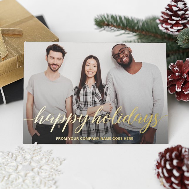 Business Christmas Team Photo Happy Holidays Foil Holiday Card (Real gold foil happy holidays team photo xmas card)