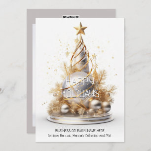Business christmas white gold tree qr code logo holiday card