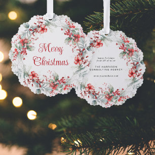 Business Christmas Wreath Watercolor Holiday Tree Decoration Card