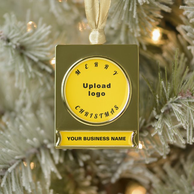 Business Christmas Yellow on Gold Plated Banner Ornament (Tree)