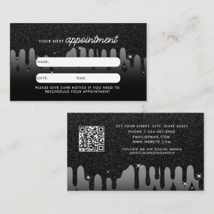 Business Client Appointment Card Black Glitter