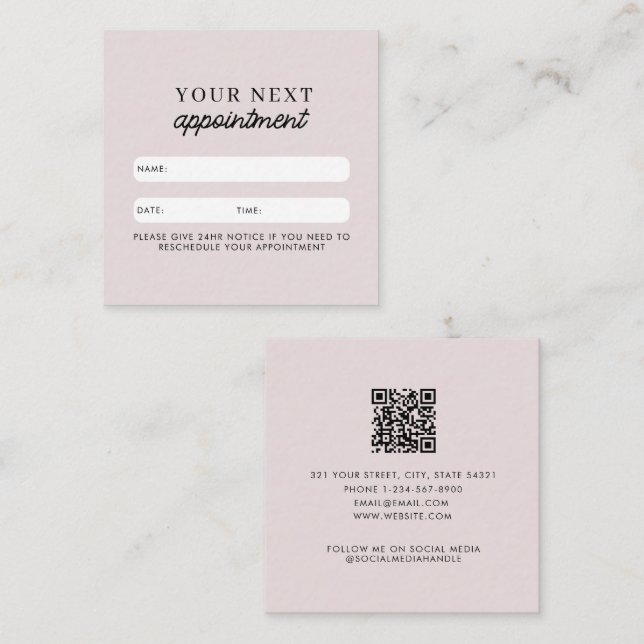 Business Client Appointment Card QR Code Pink (Front/Back)