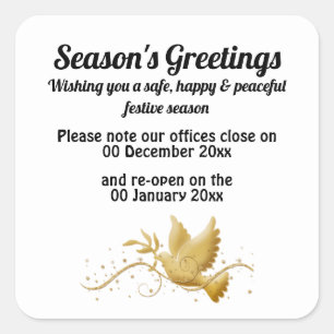 Business closed open dates awareness announcement square sticker