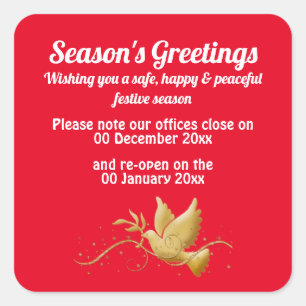 Business closed open dates shutdown announcement square sticker