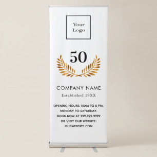 Business comapany name established white gold  retractable banner