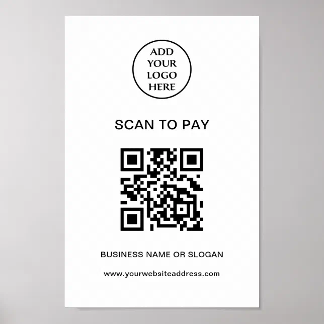 Business Company Corporate Logo Here Scan To Pay Poster | Zazzle