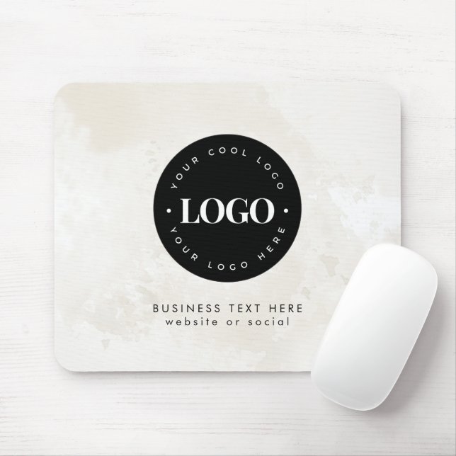 Business Company Custom Logo & Text Chic Marble Mouse Mat (With Mouse)
