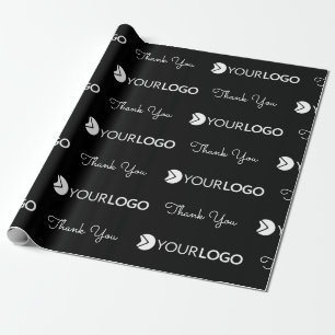 Business Company Custom Logo Thank You Black Wrapping Paper