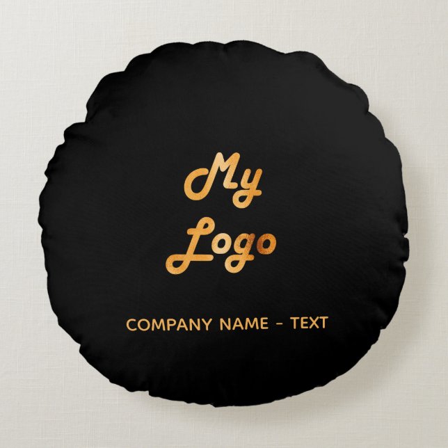 Business company logo black gold elegant round cushion (Front)