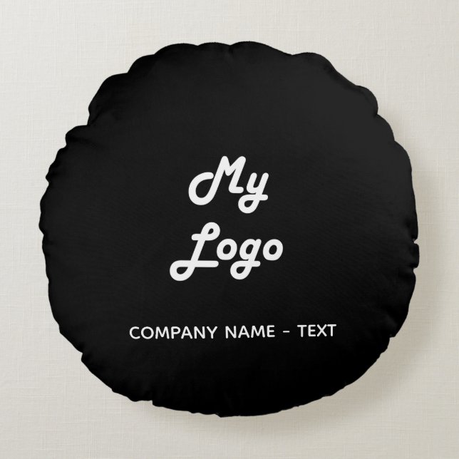 Business company logo black white elegant round cushion (Front)