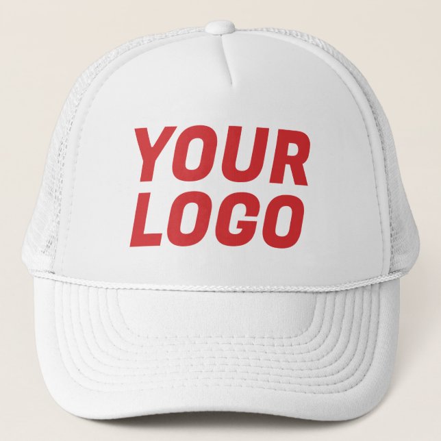 Business Company Logo CUSTOM White & Red Trucker Hat (Front)